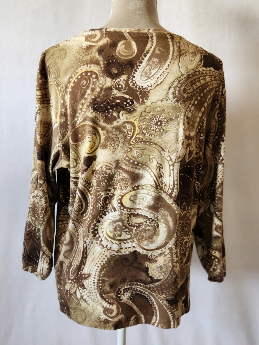 Chico's Women's Size 2/12-14 (L) Brown Paisley Print 3/4 Sleeve Round Neck Top - Picture 11 of 14